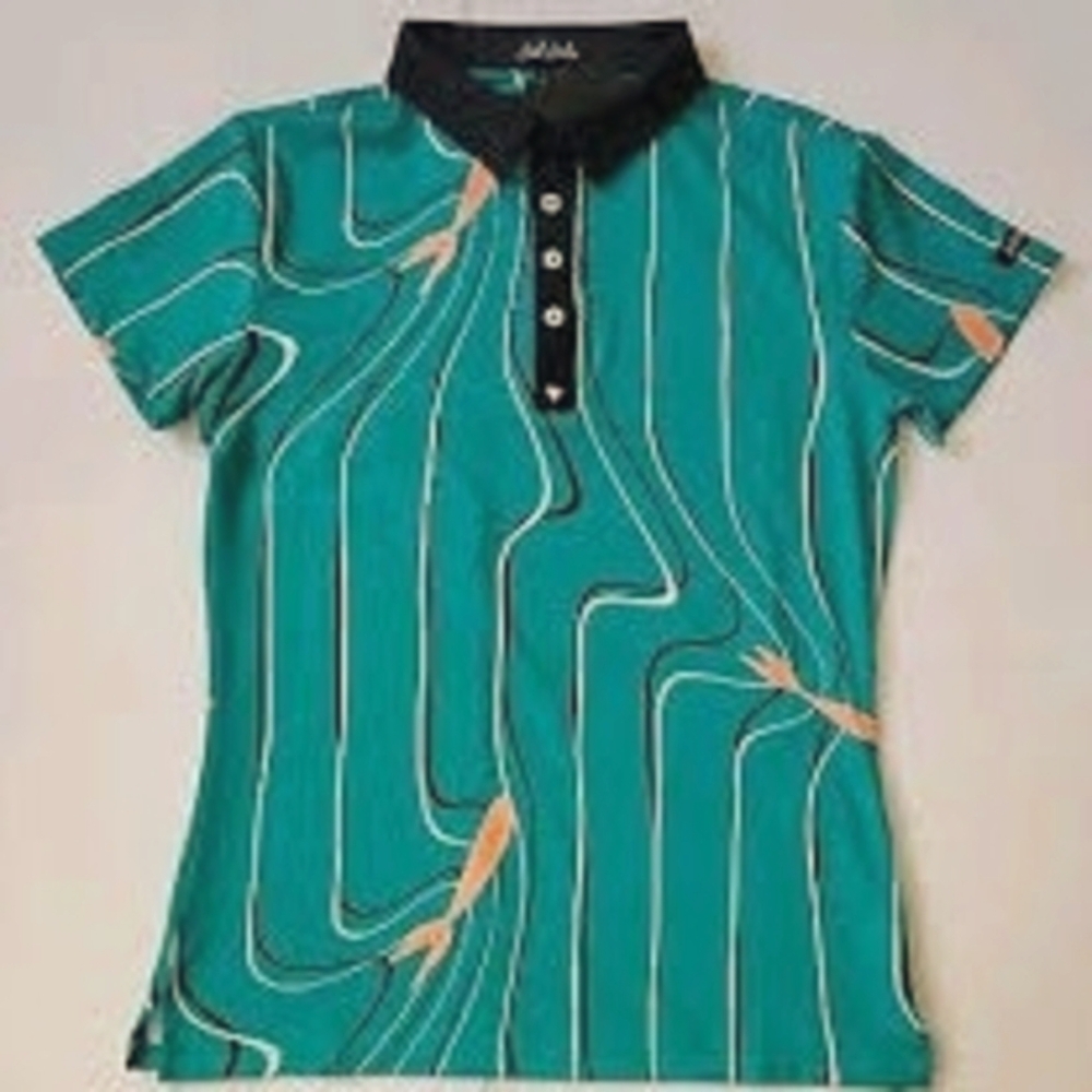 NWT Bad Birdie Teal Polo Shirt with Black Collar